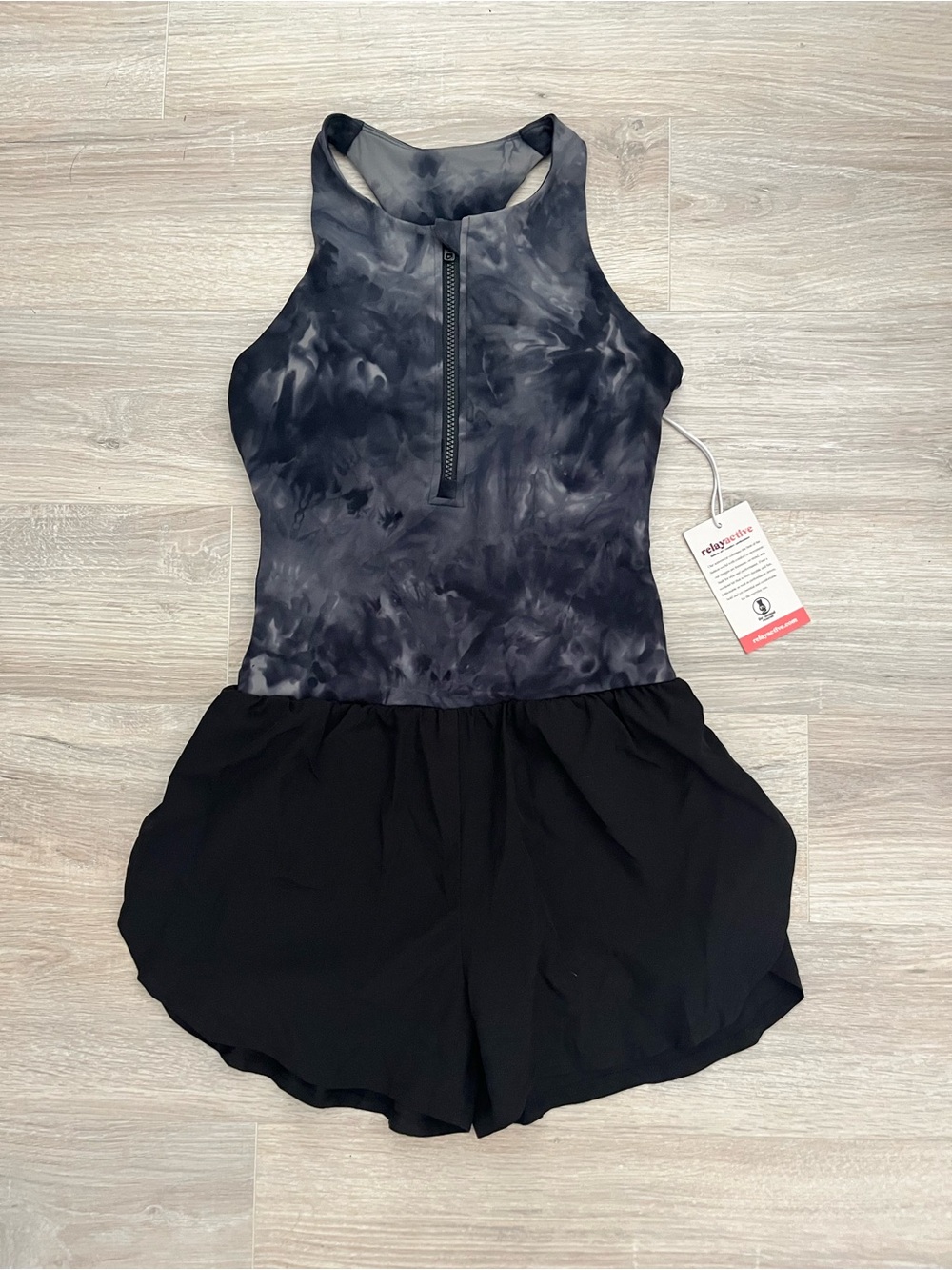 NWT Relay Active Women’s Kella Pocket Runsie Black Tie Dye - Size Small